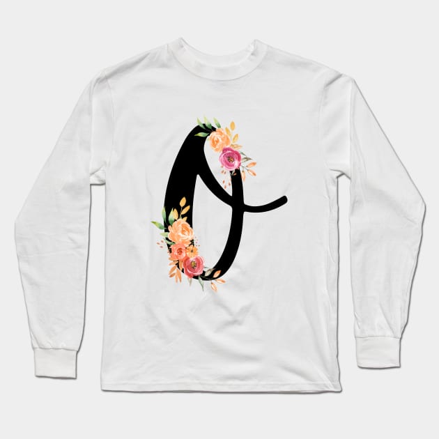 Letter O With Watercolor Floral Wreath Long Sleeve T-Shirt by NatureGlow